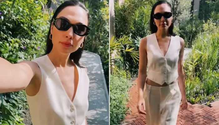 Gal Gadot in cream west at Netflix Tudum 2023