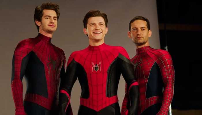 Andrew Garfield, Tom Holland and Tobey Maguire from the set of Spider-Man: No Way Home
