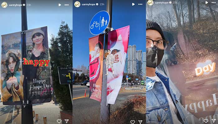 J-Hope posed with fan-made banners and shared them on his Instagram Stories